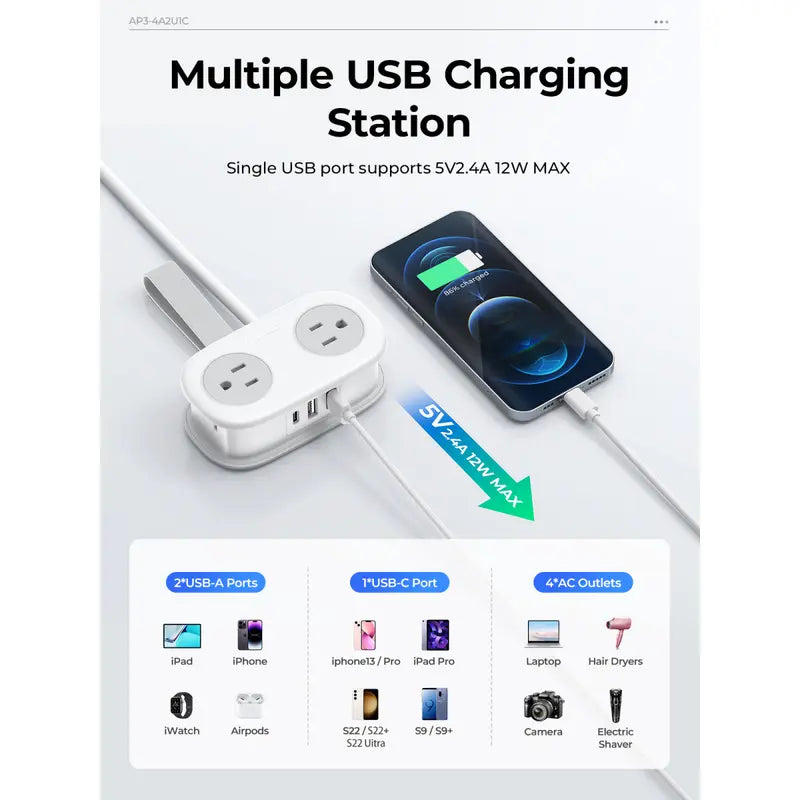 ORICO TravelHub Pro — 4 AC + 2 USB + USB-C Power Strip